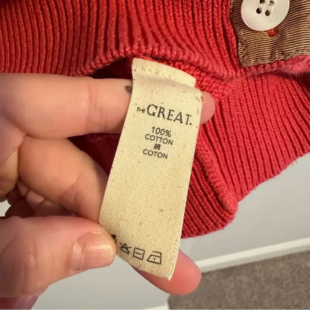 THE GREAT. Pink Tan Cotton Tiny Cardigan Sweater 1 Small - Picture 6 of 13